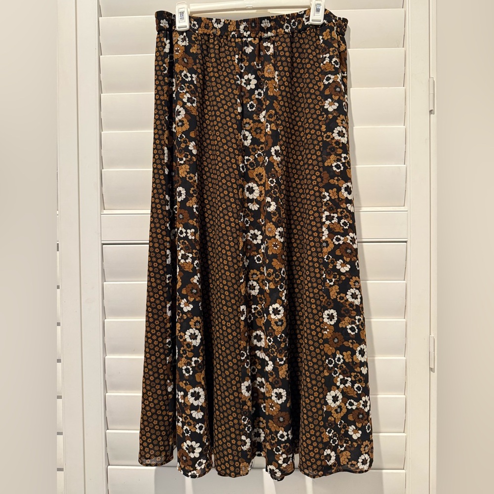 Michael Kors Brown Floral Patchwork Maxi Skirt